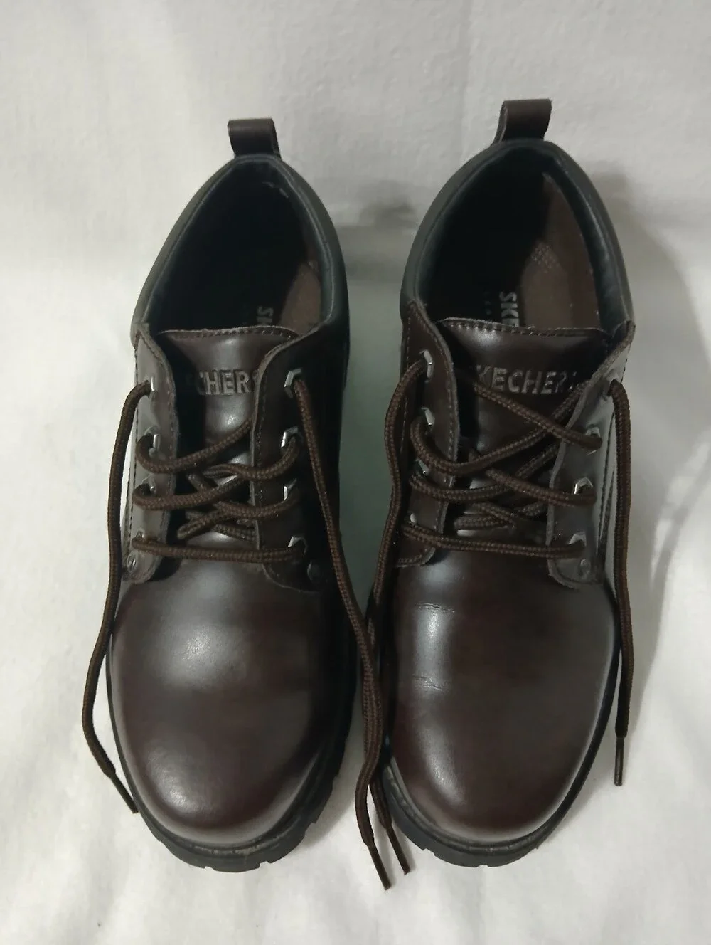 Skechers Men's Dark Brown Leather Lace-Up Derby Shoes